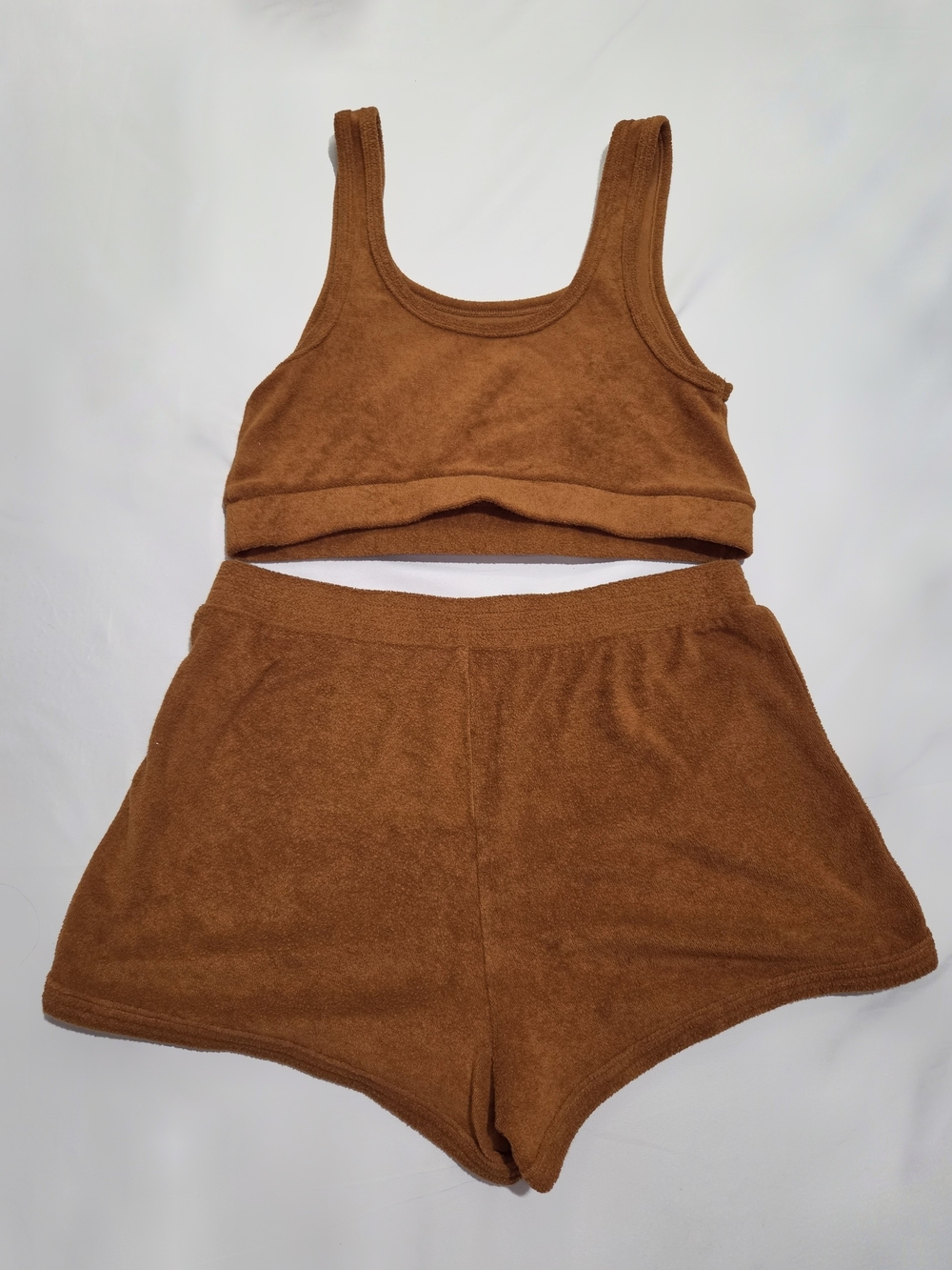 Offline By Aerie Terracotta Brown Terry Cloth Crop Tank & Shorts Set - Picture 3 of 3